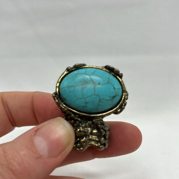 Chunky Blue & Bronze Toned Costume Ring - Picture 7 of 9
